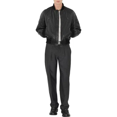 Burberry Leather Bomber Jacket In Black