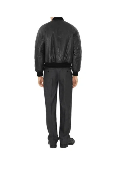 Burberry Leather Bomber Jacket In Black