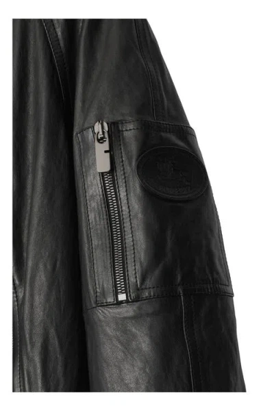 Burberry Leather Bomber Jacket In Black