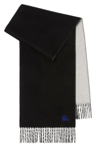 Burberry Reversible Ekd Embroidered Cashmere Scarf In Black
