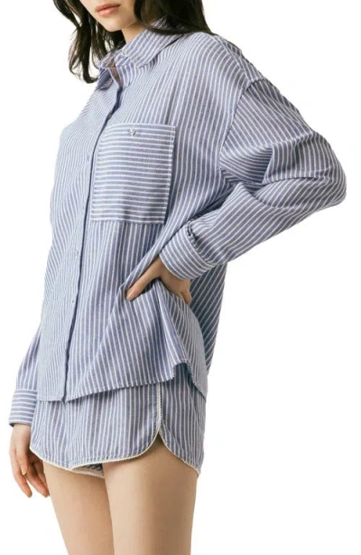 Blanknyc Stripe Button-up Shirt In Blue