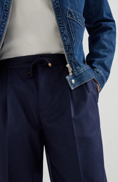 Brunello Cucinelli Virgin Wool Drawstring Leisure Trousers In Blue