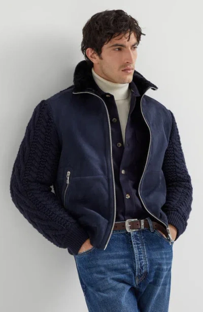 Brunello Cucinelli Virgin Wool Flannel Overshirt With Pockets In Blue