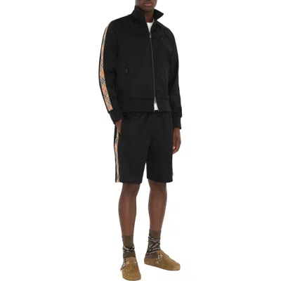 Burberry Check Trim Cotton Blend Shorts In Black
