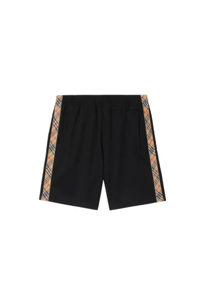Burberry Check Trim Cotton Blend Shorts In Black