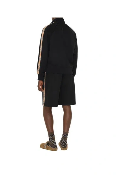 Burberry Check Trim Cotton Blend Shorts In Black