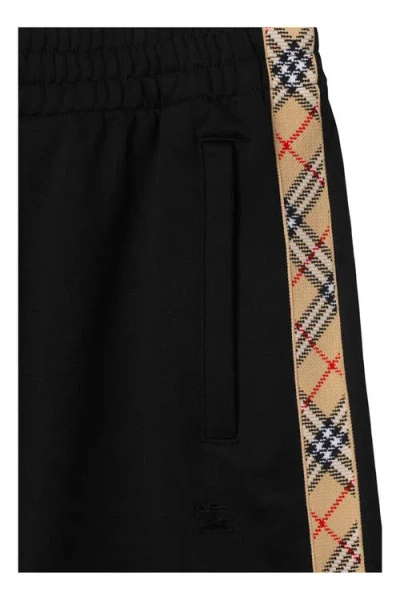 Burberry Check Trim Cotton Blend Shorts In Black