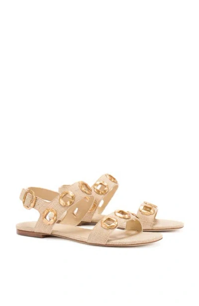 Larroude Milan Raffia Flat Slingback Sandals