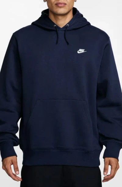 Nike Club Logo Fleece Pullover Hoodie Sweatshirt In Obsidian, Men's At Urban Outfitters In Blue