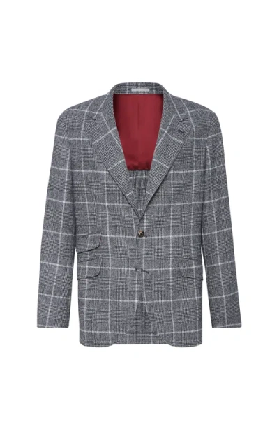Brunello Cucinelli Deconstructed Wool Jacket Checked Pattern In Gray