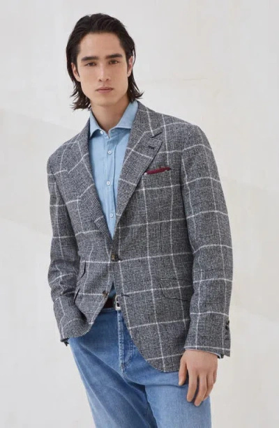 Brunello Cucinelli Deconstructed Wool Jacket Checked Pattern In Gray