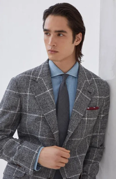 Brunello Cucinelli Deconstructed Wool Jacket Checked Pattern In Gray
