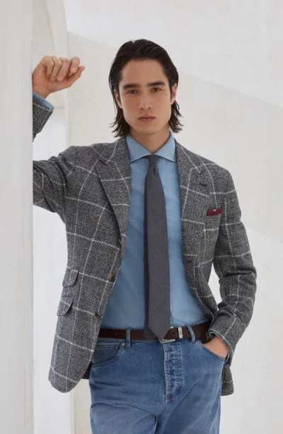 Brunello Cucinelli Deconstructed Wool Jacket Checked Pattern In Gray
