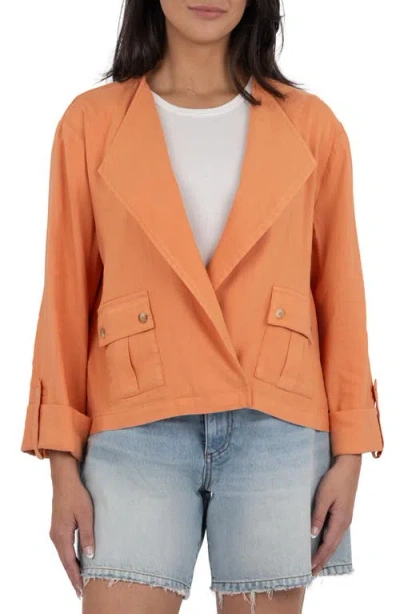 Kut From The Kloth Karie Open Front Linen Blend Jacket In Orange