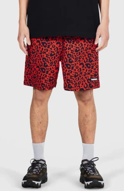 Pleasures Leopard Print Active Shorts In Red