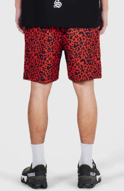 Pleasures Leopard Print Active Shorts In Red