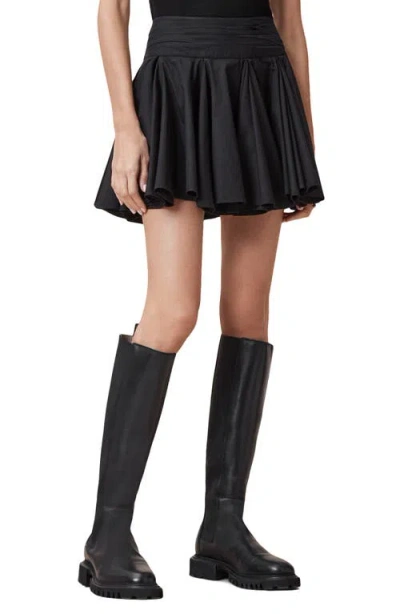 Allsaints Womens Black Tulip Draped Mid-rise Cotton Mini Skirt