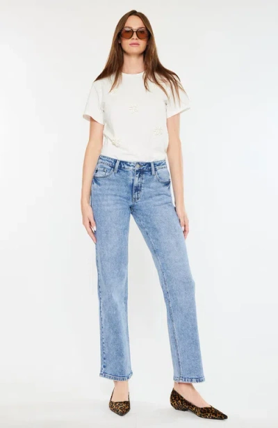 Kancan Tamia Essentials Mid Rise True Straight Jeans In Blue