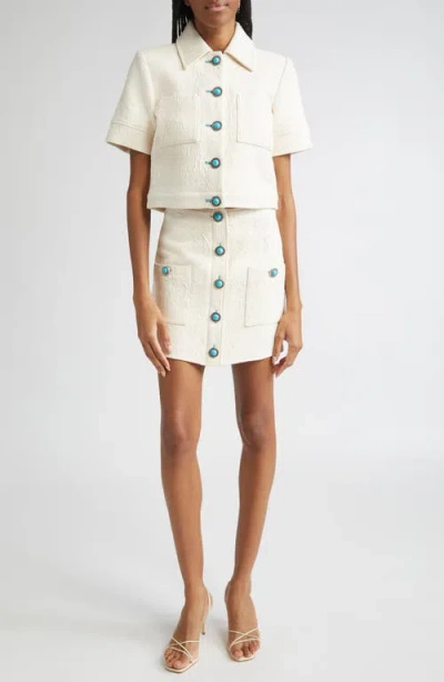 L'agence Chita Floral Embossed Short-sleeve Jacket In Neutral