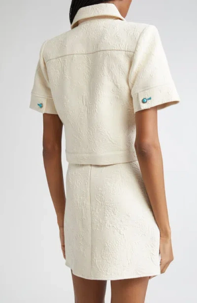 L'agence Chita Floral Embossed Short-sleeve Jacket In Neutral