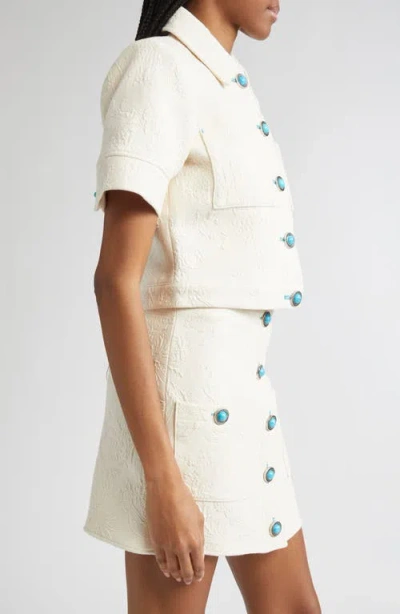 L'agence Chita Floral Embossed Short-sleeve Jacket In Neutral