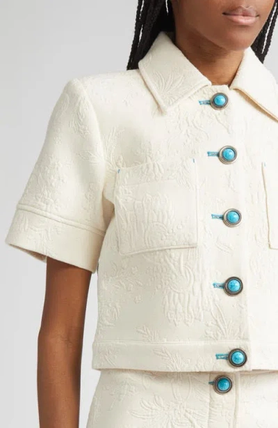L'agence Chita Floral Embossed Short-sleeve Jacket In Neutral