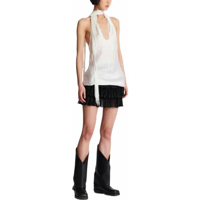 Balmain Backless Fringed Satin Top In White