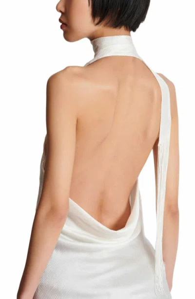 Balmain Backless Fringed Satin Top In White