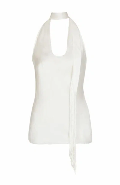 Balmain Backless Fringed Satin Top In White