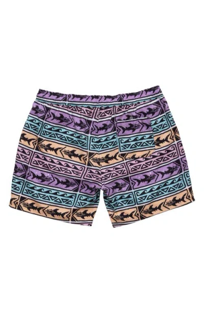 Maui And Sons Maui & Sons Bam Bam Shark Print Microfiber Swim Trunks In Multi