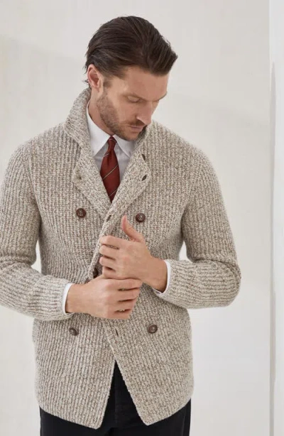 Brunello Cucinelli Shawl Collar Double-breasted Knit Cardigan In Gray