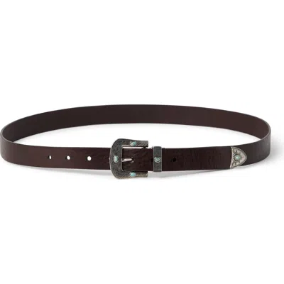 Brunello Cucinelli Leather Belt With Turquoise Stone Embellishments In Black