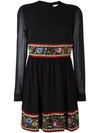 Red Valentino Long-sleeve Stretch-silk Dress W/ Garden Embroidery, Black