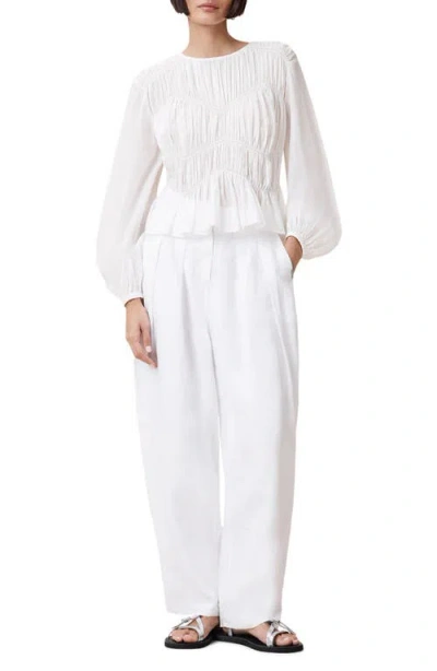 Allsaints Womens Antique White Melani Round-neck Gathered-bodice Cotton-blend Top