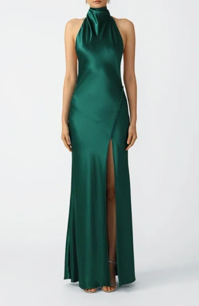 Sau Lee Penelope Backless Satin Gown In Emerald