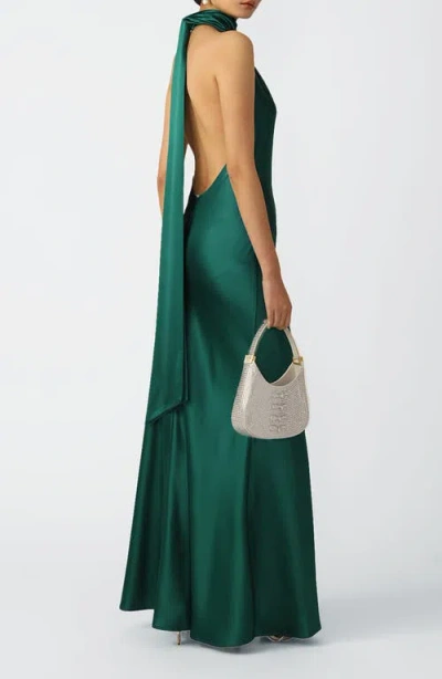 Sau Lee Penelope Backless Satin Gown In Emerald