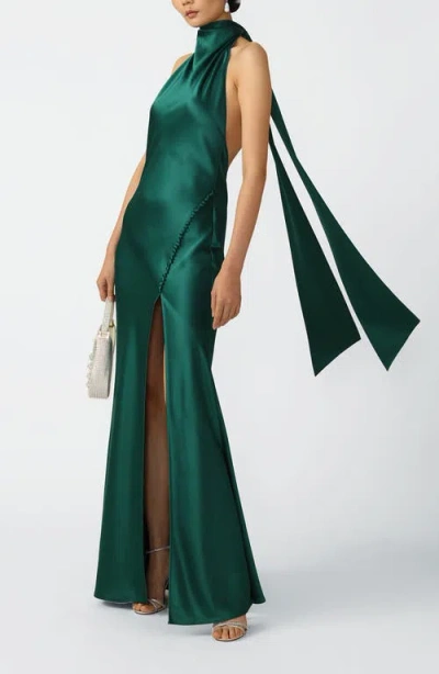 Sau Lee Penelope Backless Satin Gown In Emerald