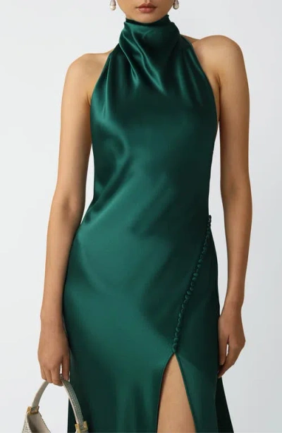 Sau Lee Penelope Backless Satin Gown In Emerald
