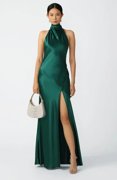 Sau Lee Penelope Backless Satin Gown In Emerald