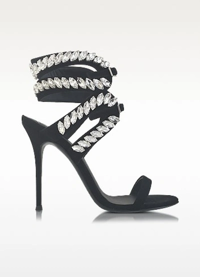 Giuseppe Zanotti Strappy Crystal-embroidered Suede Sandals In Black