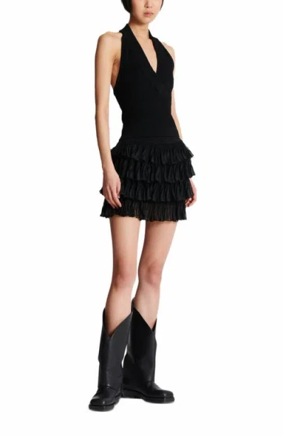 Balmain Ribbed Cable-knit Halterneck Top In Black