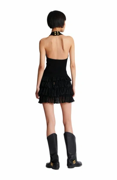 Balmain Ribbed Cable-knit Halterneck Top In Black