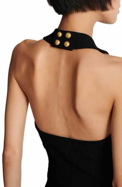 Balmain Ribbed Cable-knit Halterneck Top In Black