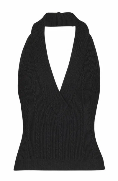 Balmain Ribbed Cable-knit Halterneck Top In Black