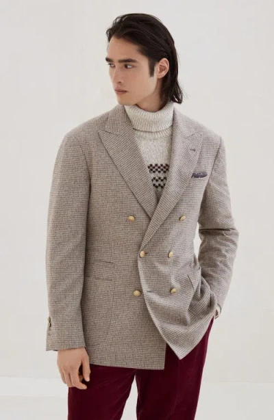 Brunello Cucinelli Men One-and-a-half Breasted Deconstructed Jacket In Checked Flannel In White