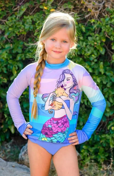 Limeapple Mermaid Multicolor Rashguard Set In Blue