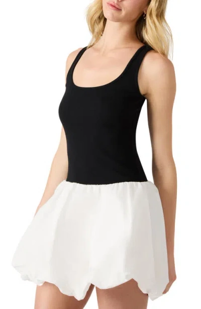 Steve Madden Linnea Mixed Media Bubble Hem Cotton Minidress In Black