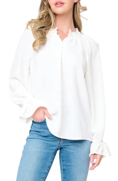 Gibsonlook Chloe Boho Ruffle Button-up Shirt In White