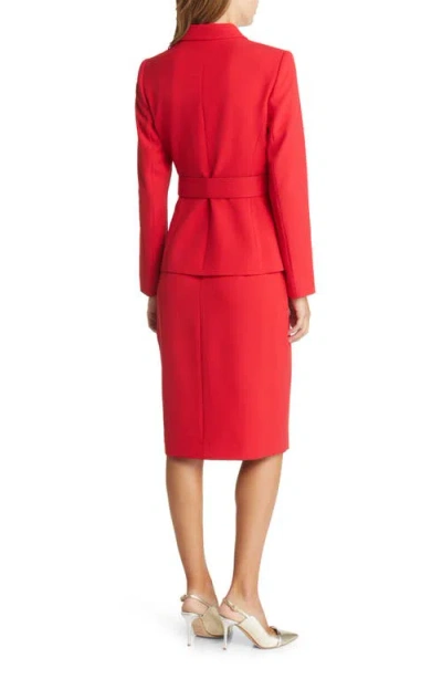 Tahari Asl Nested Belted Jacket And Skirt In Red