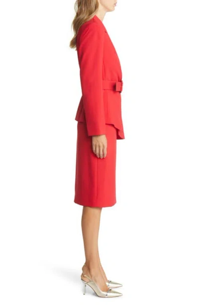 Tahari Asl Nested Belted Jacket And Skirt In Red
